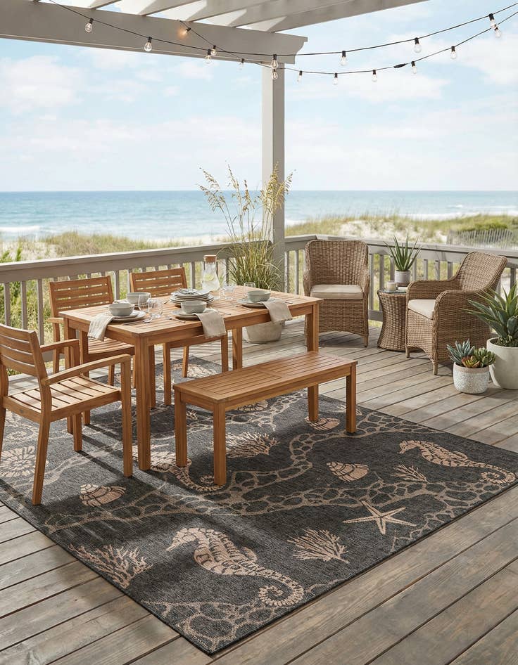 Detail image of 9' x 12'  Washable Coastal Indoor / Outdoor Rug
