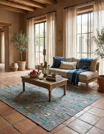 5' 10 x 6' 7 Hand Woven Kilim Suzani Wool Rug
