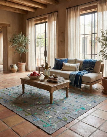 5' 10 x 6' 7 Hand Woven Kilim Suzani Wool Rug