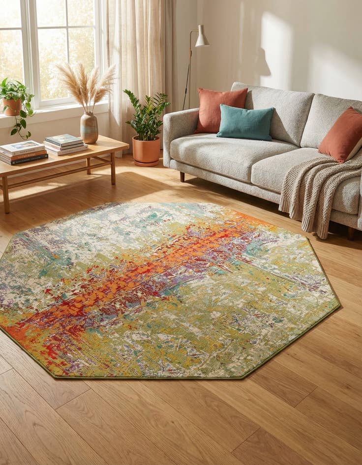 Detail image of 8' x 8'  Washable Modern Indoor / Outdoor Octagon Rug