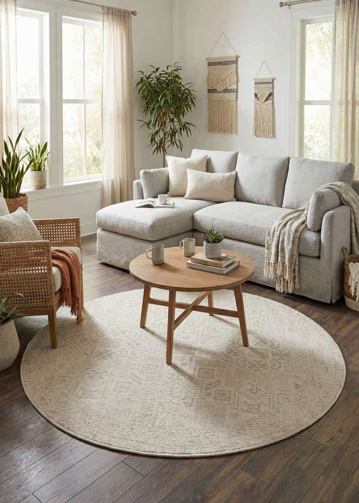 5' 3 x 5' 3 Easy-Clean Aztec Indoor / Outdoor Round Rug