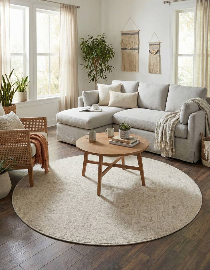 Detail image of 5' 3 x 5' 3  Washable Aztec Indoor / Outdoor Round Rug