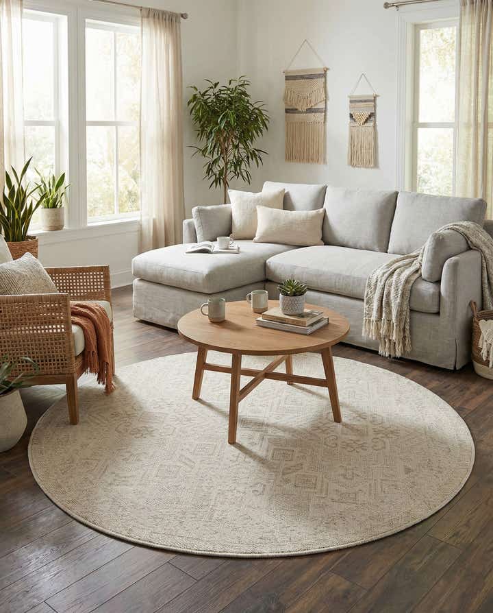 5' 3 x 5' 3 Easy-Clean Aztec Indoor / Outdoor Round Rug