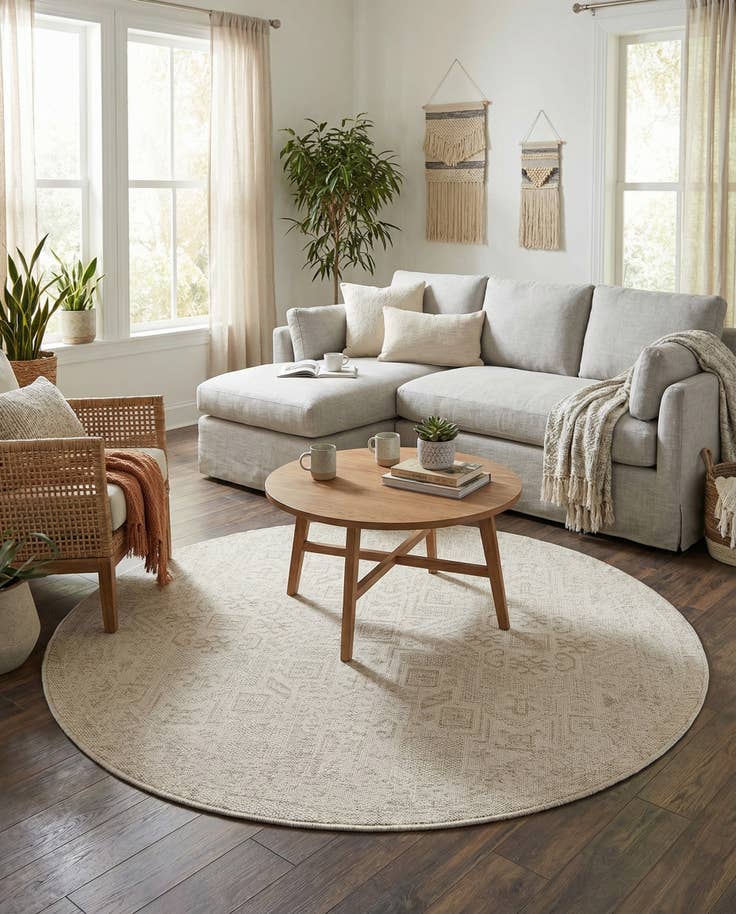 Detail image of 5' 3 x 5' 3 Easy-Clean Aztec Indoor / Outdoor Round Rug