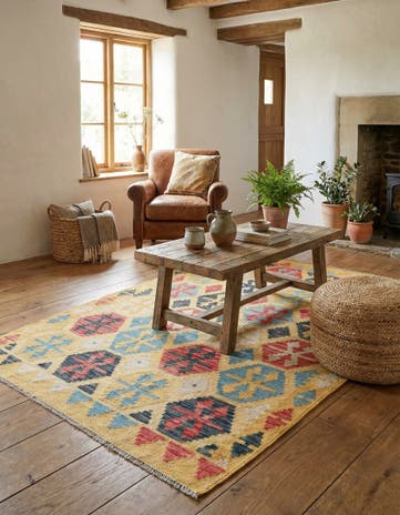 4' 2 x 6' Hand Woven Kilim Maymana Wool Rug