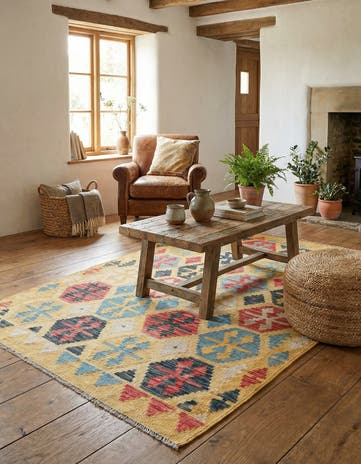 4' 2 x 6' Hand Woven Kilim Maymana Wool Rug