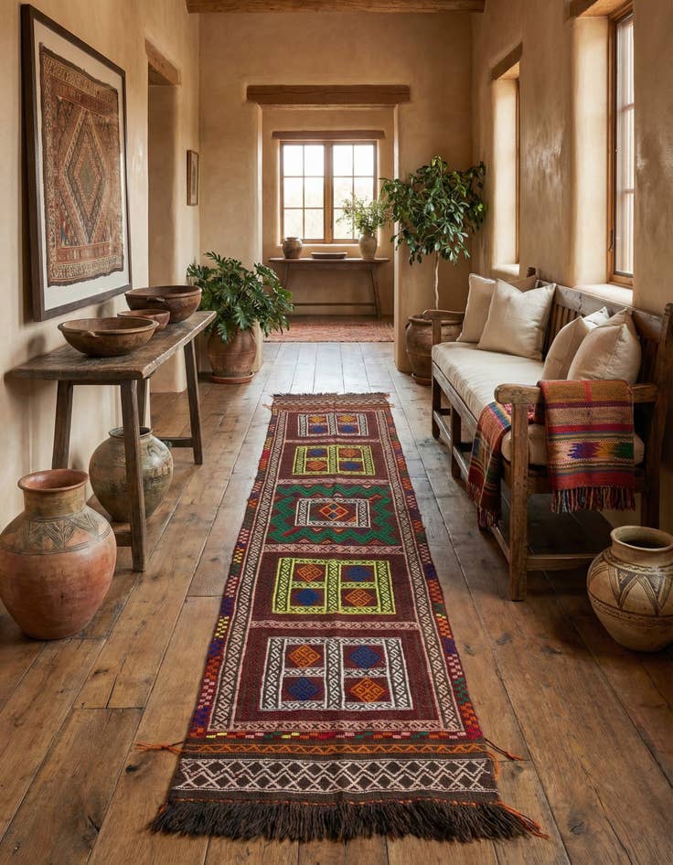 Detail image of 2' x 9' 6  Hand Knotted Kilim Fars Persian Wool Runner Rug