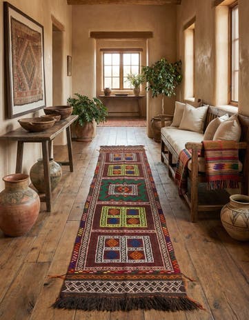 2' x 9' 6 Hand Knotted Kilim Fars Persian Wool Runner Rug