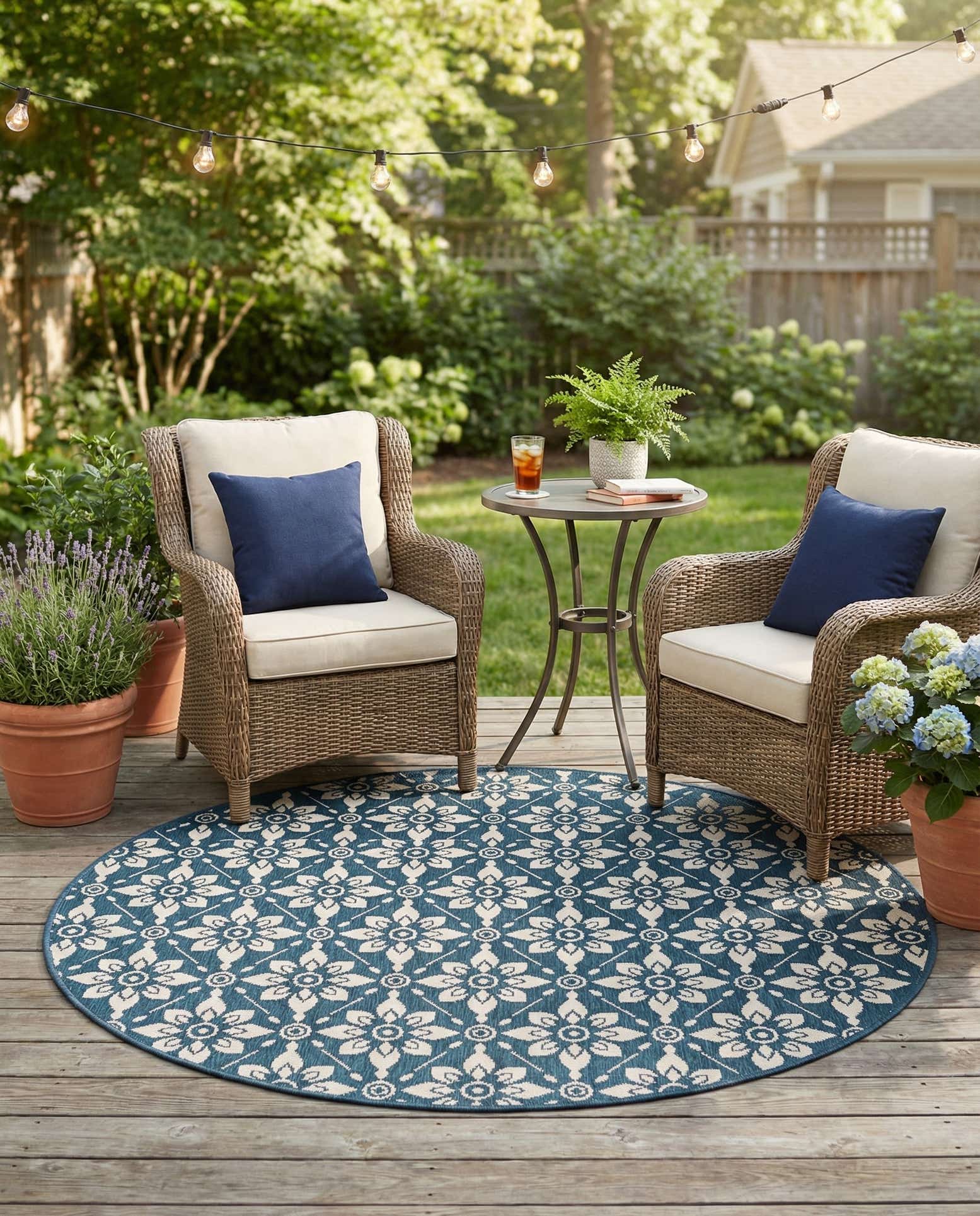 6' x 6' Easy-Clean Trellis Indoor / Outdoor Round Rug