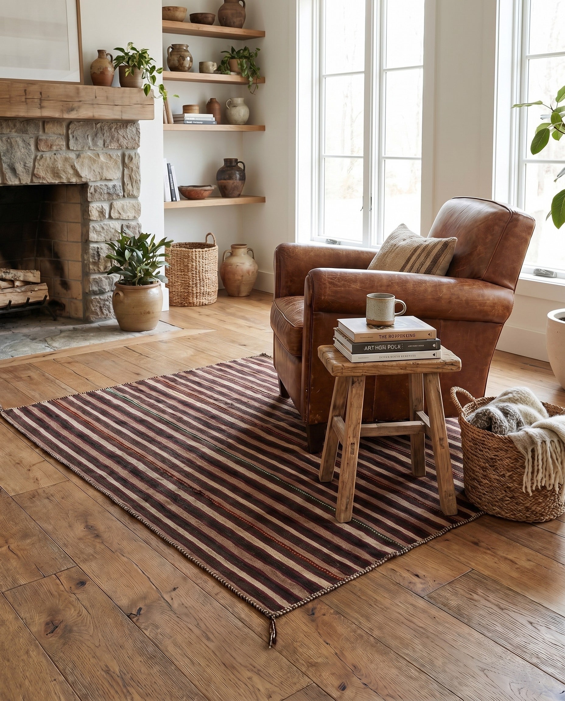 4' 1 x 4' 3 Hand Woven Kilim Fars Wool Square Rug