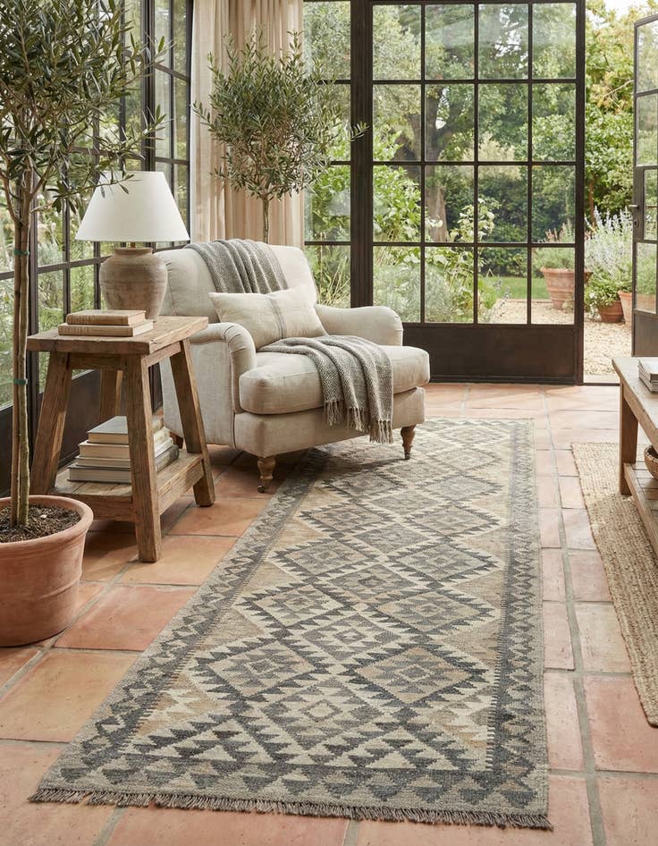 Detail image of  2' 8 x 9' 10  Hand Woven Kilim Maymana Wool Runner Rug