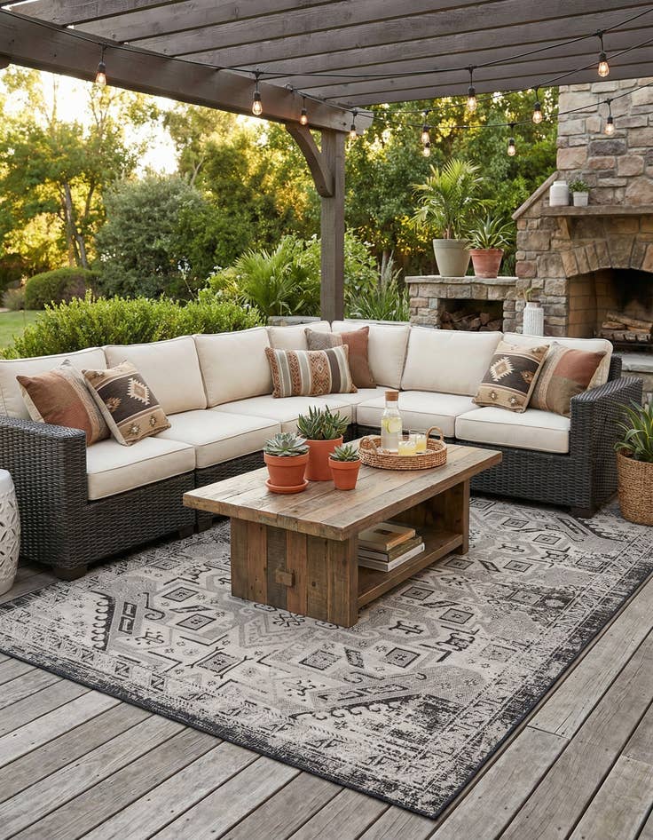 Detail image of 7' 10 x 11'  Washable Aztec Indoor / Outdoor Rug