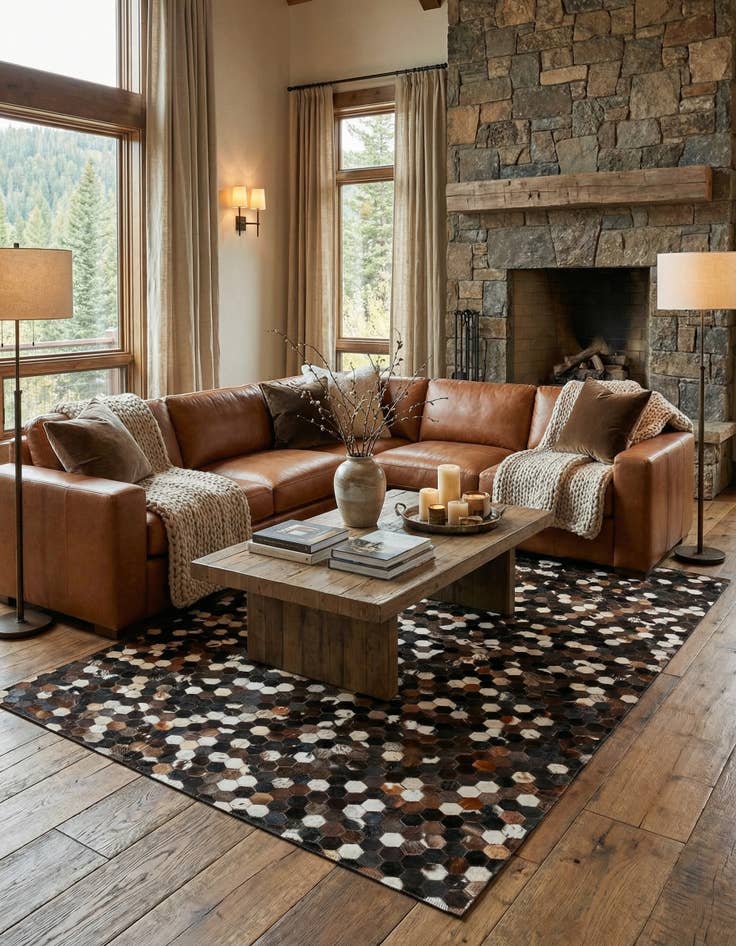 Detail image of 5' 1 x 8' 1 Cowhide Leather Rug