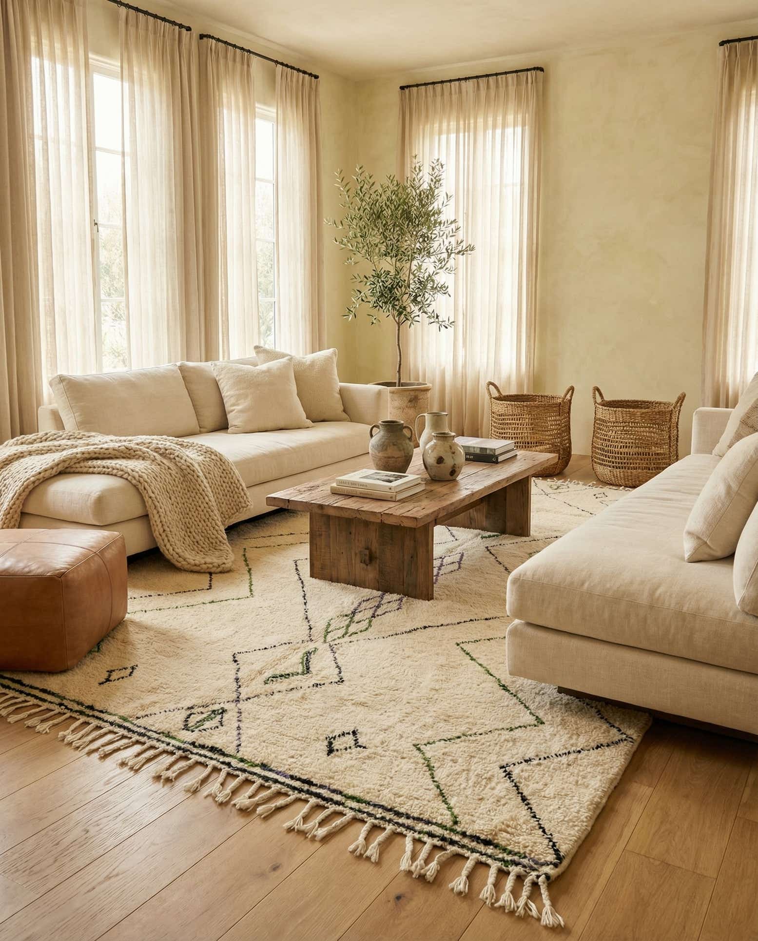 6' 8 x 10' Hand Knotted Moroccan Wool Rug
