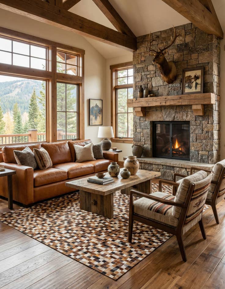 Detail image of  6' 8 x 10' Cowhide Stocks Rug