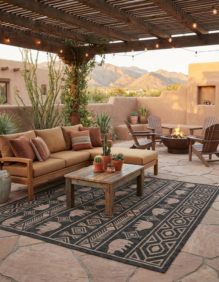 Detail image of 10' x 10'  Washable Southwestern Indoor / Outdoor Square Rug