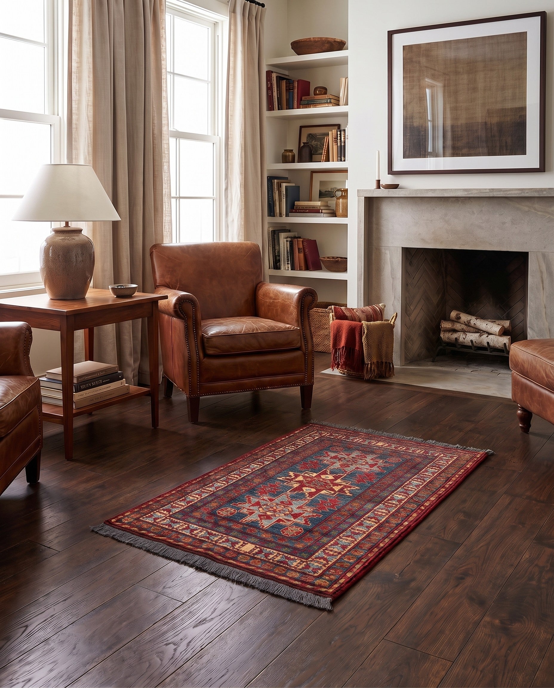 3' 4 x 4' 9 Hand Knotted Kazak Wool Rug