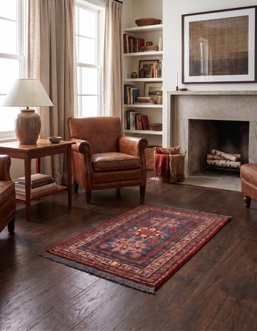 3' 4 x 4' 9 Hand Knotted Kazak Wool Rug