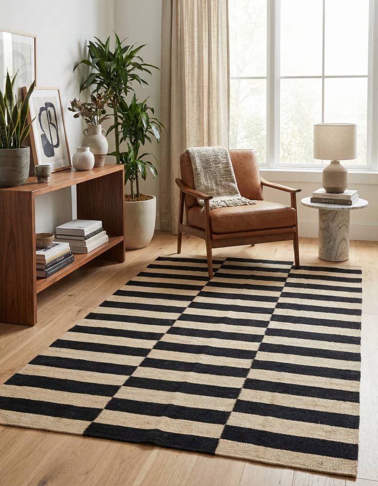 Detail image of 3' 4 x 4' 10  Hand Woven Kilim Modern Wool Rug