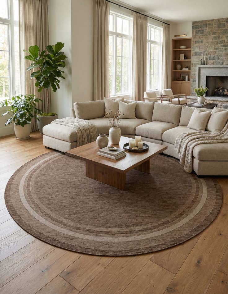 Detail image of 13' x 13'  Washable Border Indoor / Outdoor Round Rug