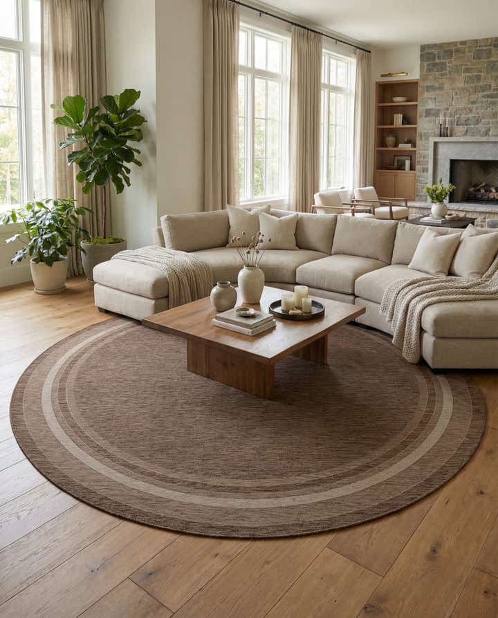 13' x 13' Easy-Clean Border Indoor / Outdoor Round Rug