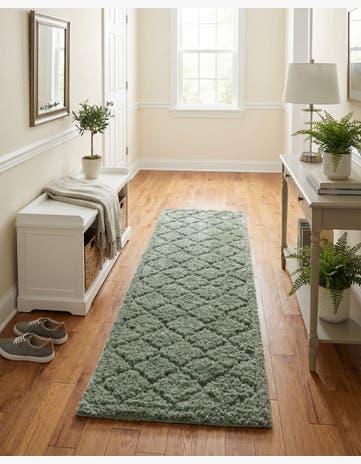 Green Trellis Shag Runner Rug