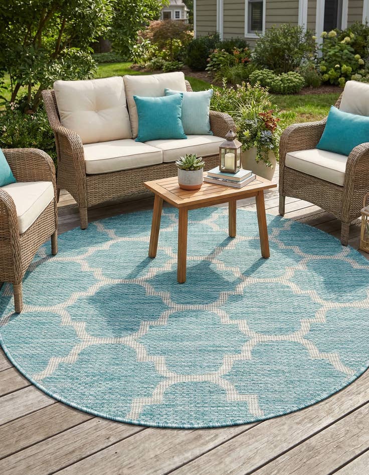 Detail image of 4' x 4'  Washable Trellis Indoor / Outdoor Round Rug
