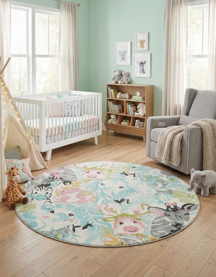 7' 10 x 7' 10 Animals Whimsy Kids Rou...
