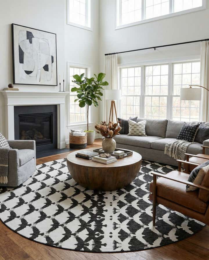 13' x 13' Easy-Clean Modern Indoor / Outdoor Round Rug