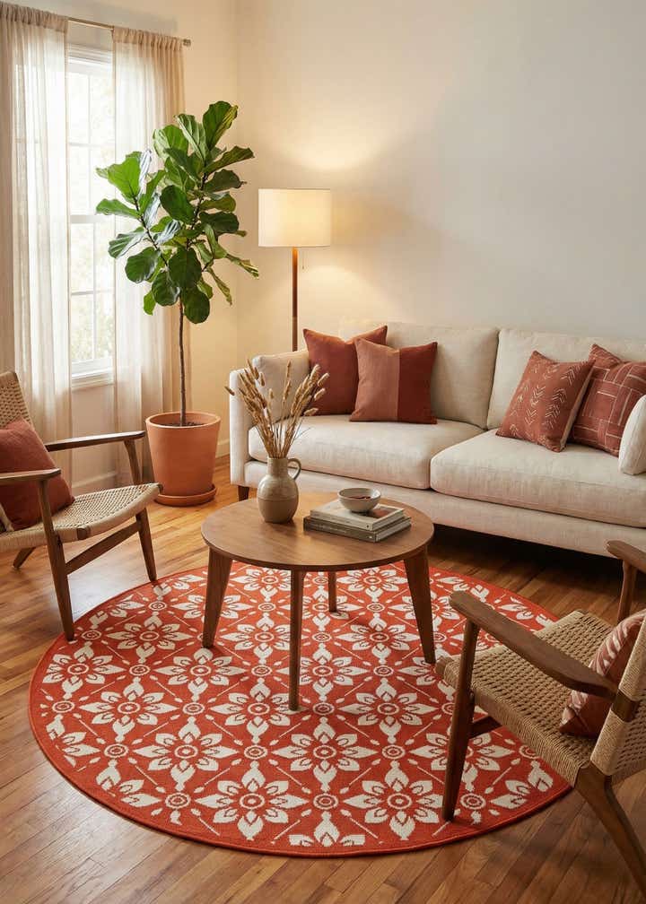 5' x 5' Easy-Clean Trellis Indoor / Outdoor Round Rug