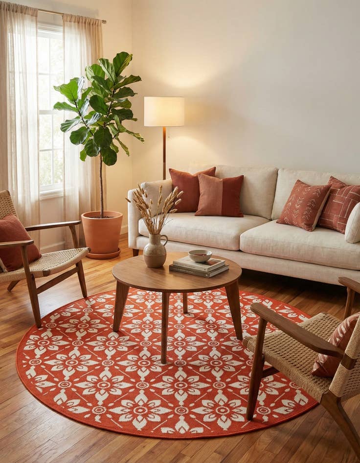Detail image of 5' x 5' Easy-Clean Trellis Indoor / Outdoor Round Rug