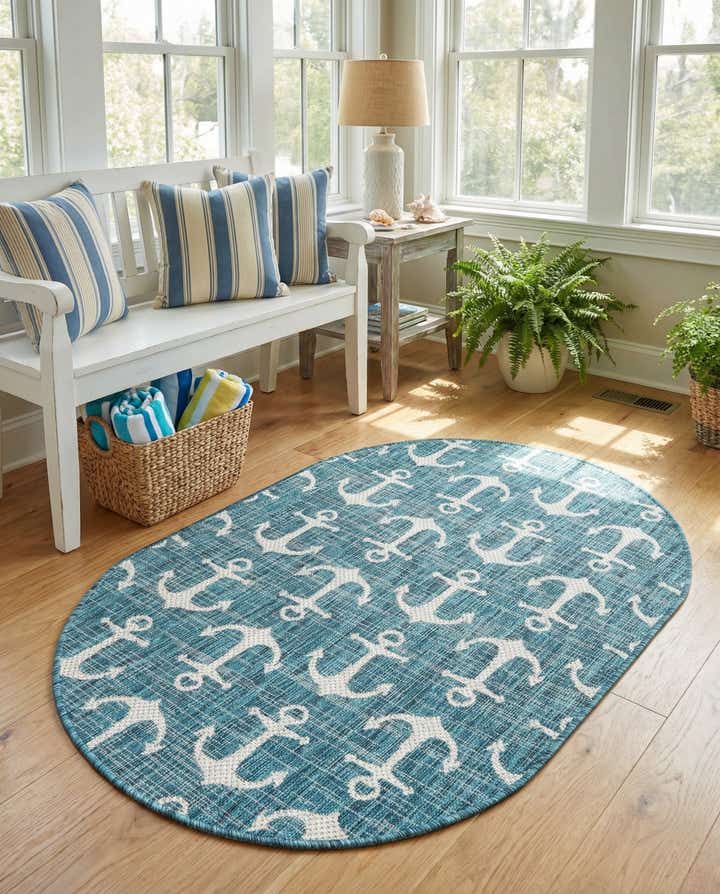 95cm x 160cm Facile à nettoyer Coastal Tapis Intérieur / Extérieur Ovale