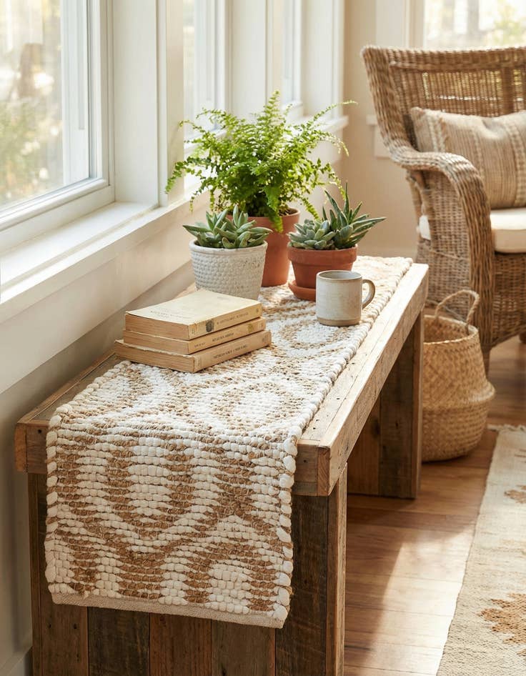 Detail image of  1' 2 x 5' Chindi Jute Table Runner Rug