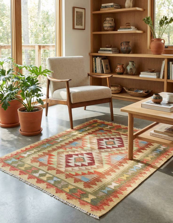 Detail image of 3' 2 x 3' 10  Hand Woven Kilim Maymana Wool Square Rug