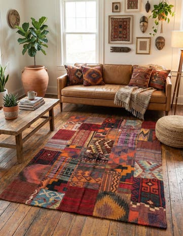 4' x 5' 10 Hand Woven Kilim Patchwork Wool Rug