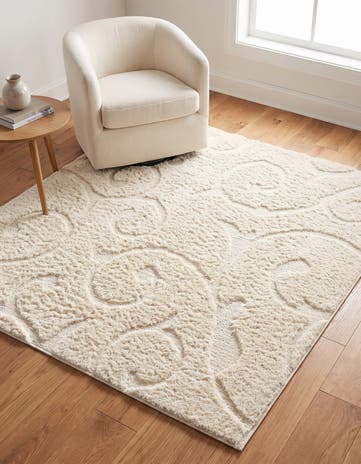 Ivory Botanical Shag Square Rug