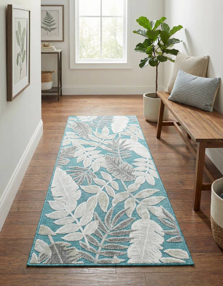 Detail image of 2' 2 x 5' 3  Washable Botanical Indoor / Outdoor Runner Rug