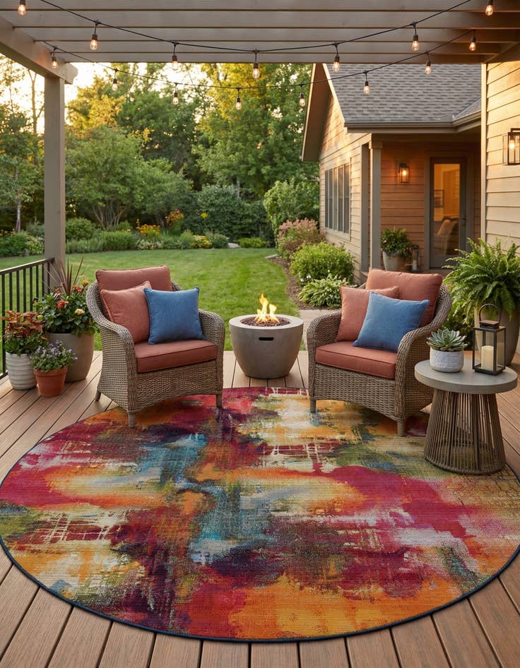Detail image of 8' x 8'  Washable Modern Indoor / Outdoor Round Rug