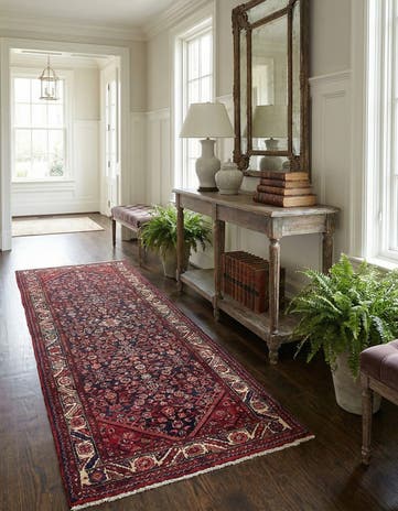 3' 9 x 10' 9 Hand Knotted Hossainabad Persian Wool Runner Rug
