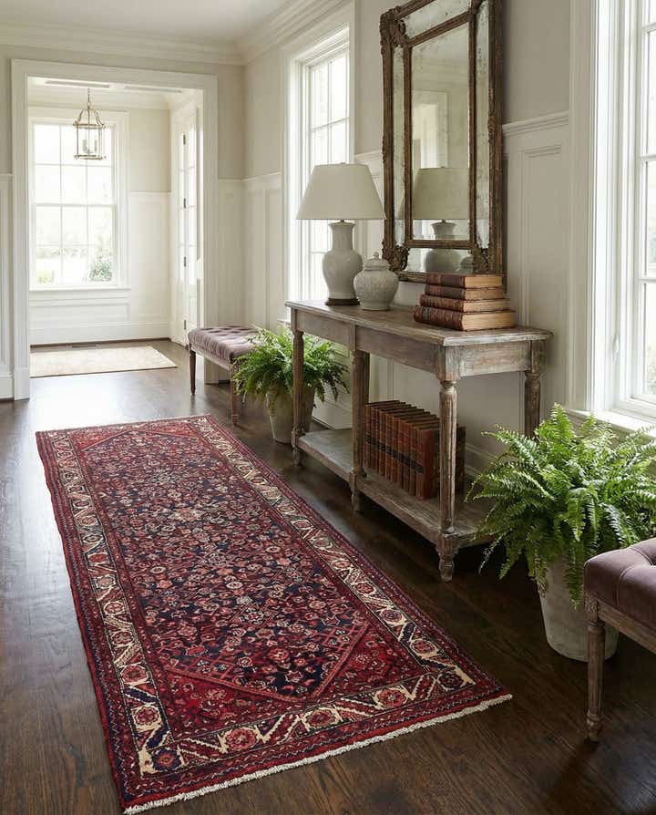 3' 9 x 10' 9 Hand Knotted Hossainabad Persian Wool Runner Rug