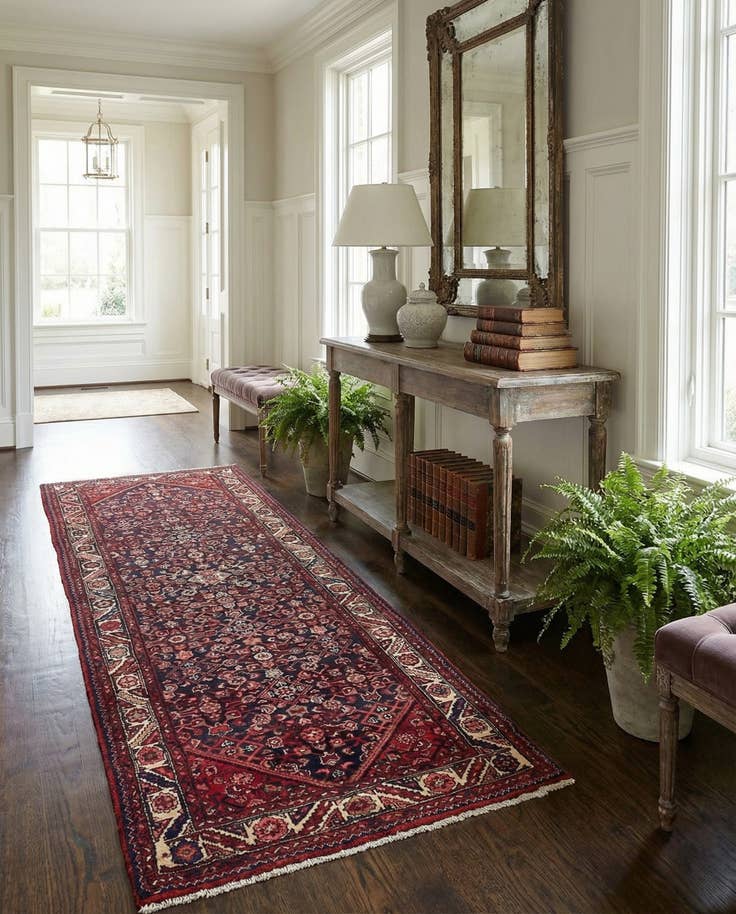 Detail image of 3' 9 x 10' 9 Hand Knotted Hossainabad Persian Wool Runner Rug