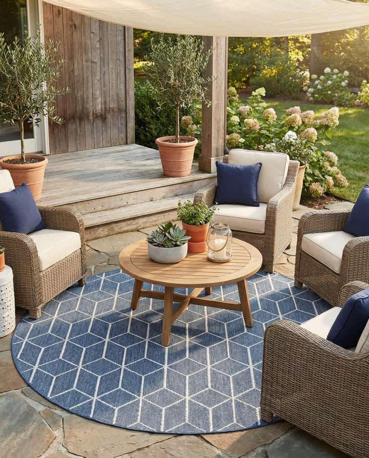 7' 10 x 7' 10 Easy-Clean Lattice Indoor / Outdoor Round Rug