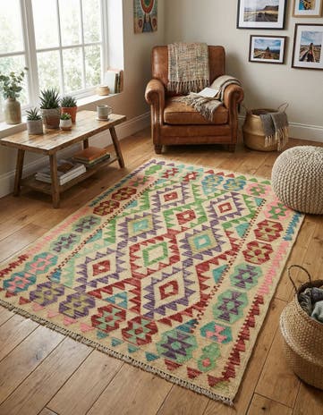 3' 7 x 5' 1 Hand Woven Kilim Maymana Wool Rug