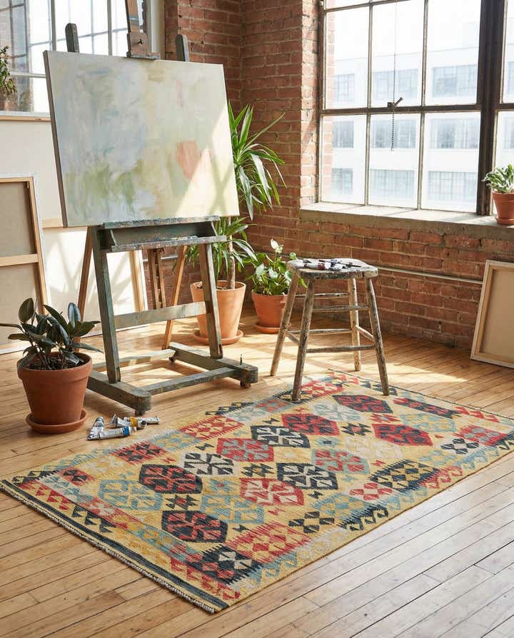 3' 4 x 6' 4 Hand Woven Kilim Maymana Wool Rug