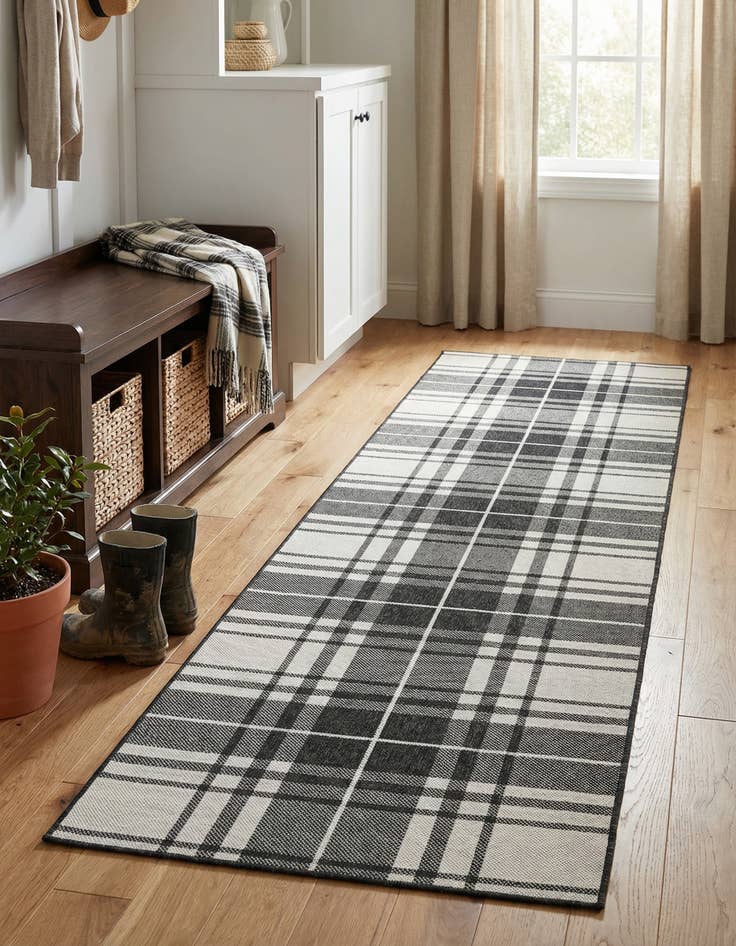 Detail image of 2' 7 x 12'  Washable Checkered Indoor / Outdoor Runner Rug
