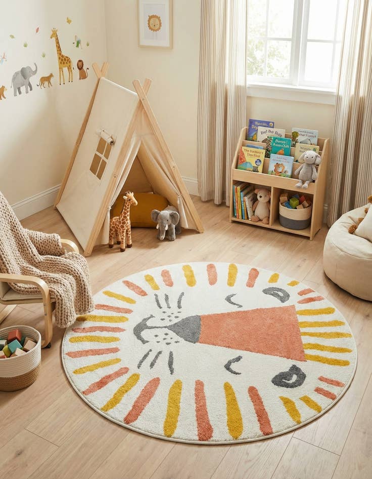 Detail image of 5' 1 x 5' 1 Lion Whimsy Kids Round Rug