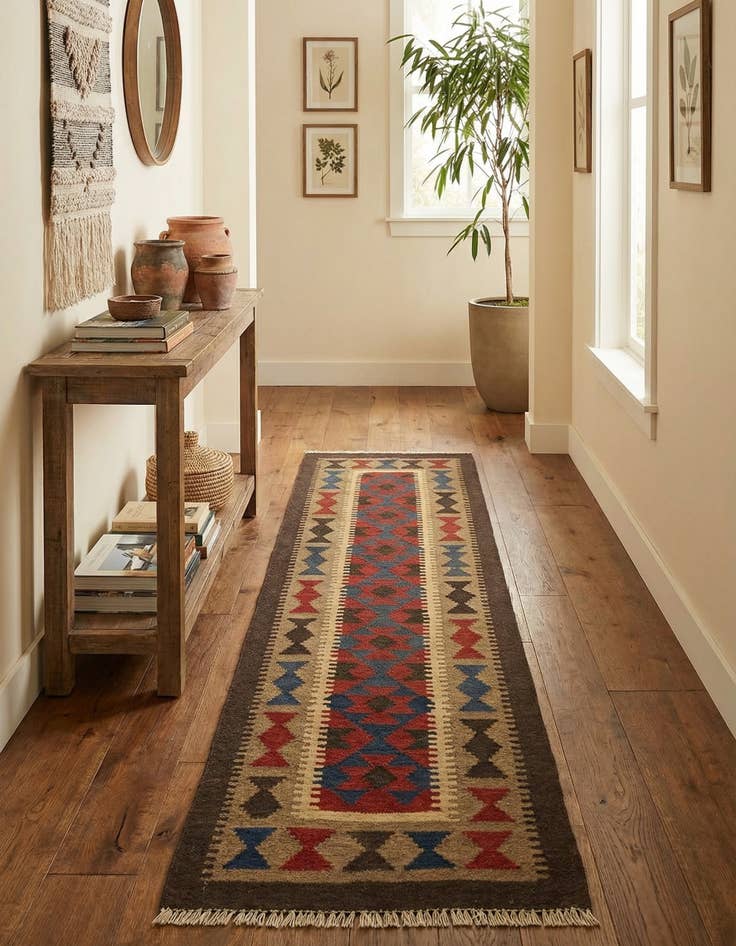 Detail image of 2' x 6' 4  Hand Woven Kilim Maymana Wool Runner Rug