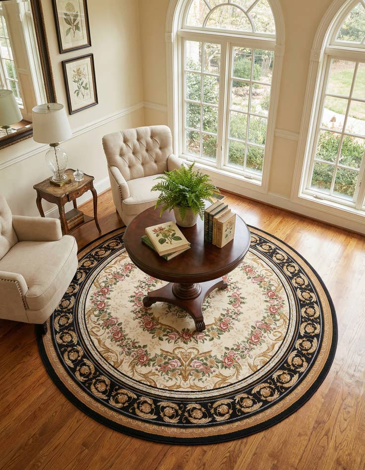 Detail image of 7' 10 x 7' 10  Washable Traditional Indoor / Outdoor Round Rug