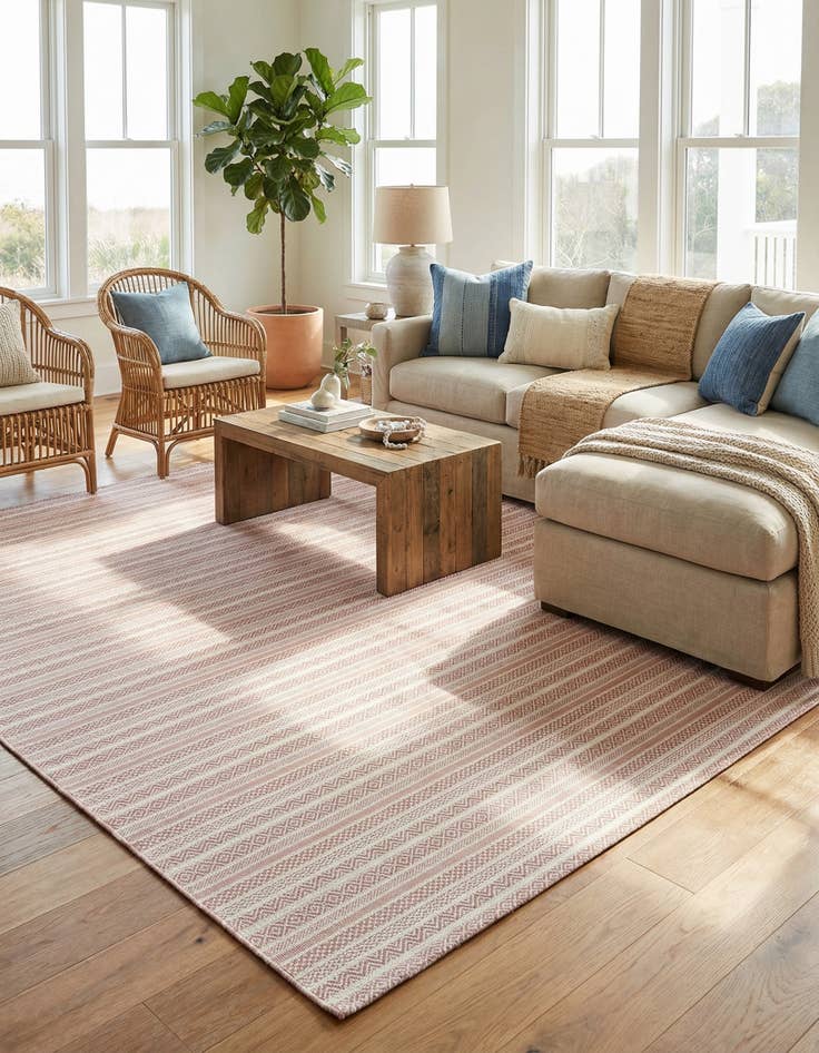 Detail image of 10' x 10'  Washable Striped Indoor / Outdoor Square Rug