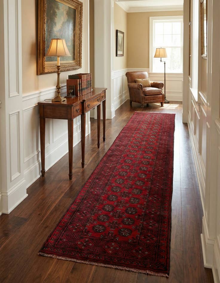 Detail image of 2' 7 x 18' 9  Hand Knotted Afghan Akhche Wool Runner Rug